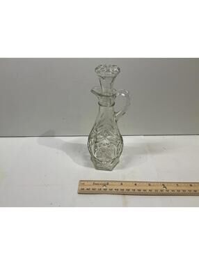 Vintage Glass Cruet Bottle w/ Stopper Oil Vinegar Starburst Pattern Handle